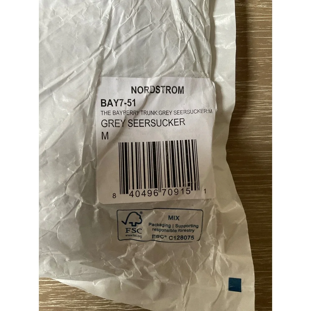 Fair Harbor Bayberry Trunk Swim Shorts Grey Seersucker Medium New With Tags